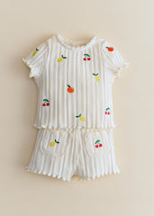 June Short - Ecru With Fruit Embroidery