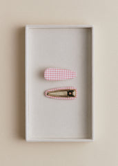 Set Of 2 Hair Clips - Pink Gingham