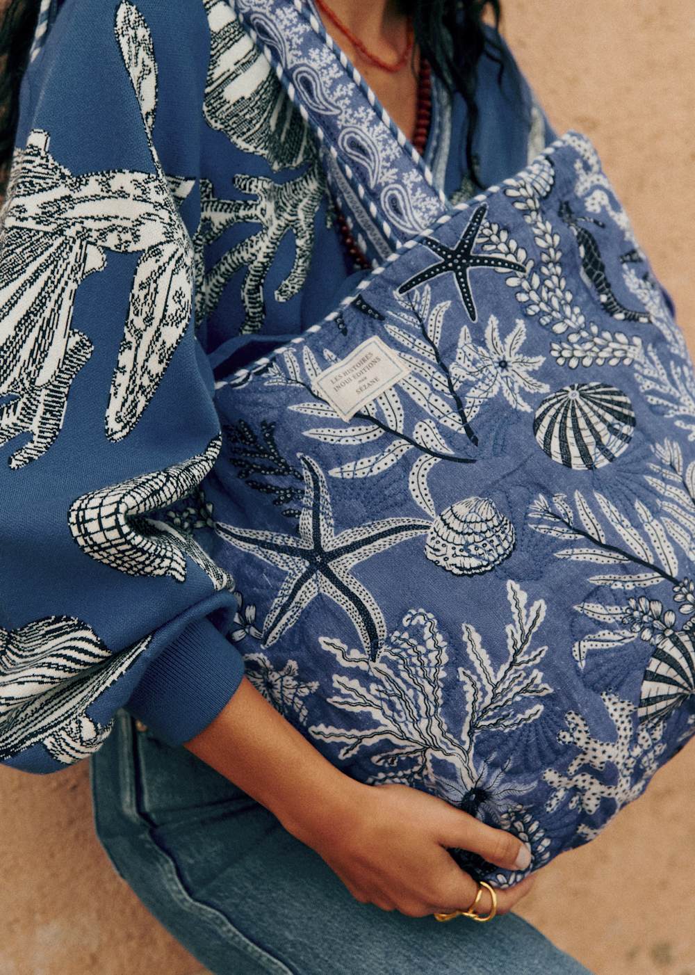 Shell Canvas Bag - Sézane x Inoui Editions - Blue Shells Print
