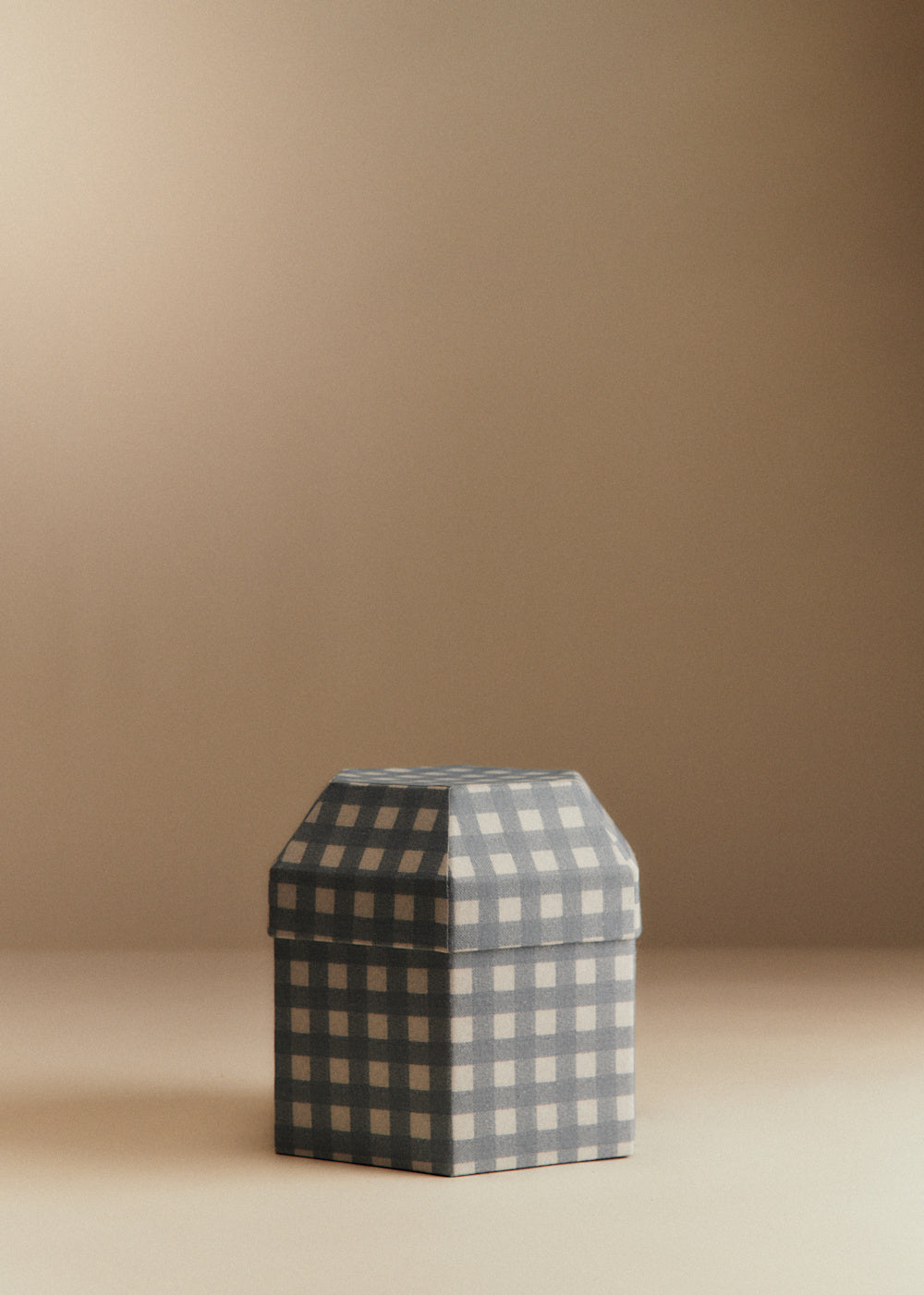 Octagonal Storage Box - Blue And Ecru Checks