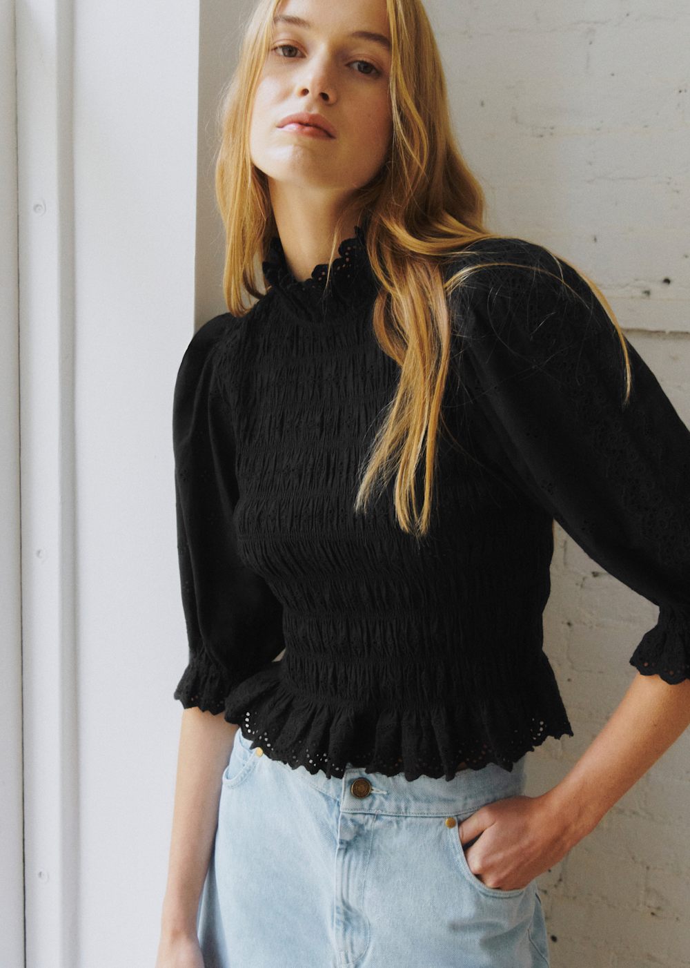Neal Blouse - Sézane x SEA NY - Black Embroidery