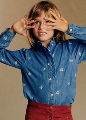 Chlo Shirt - Light Denim Ecru Embroidery