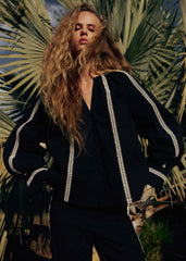 Roma Blouse - Black With Ecru Details