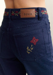 Le Crop - Sézane x Lucia Vergara - Marine Blue With Jazmin Embroidery