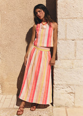 Siloé Skirt - Red Yellow And Ecru Stripes