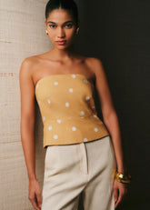 Adriel Top - Biscuit With Ecru Polka Dots