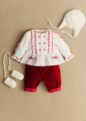 Charlina Shirt - White With Red Embroidery