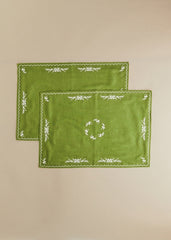 Placemat - Primavera Embroidered - Olive Green And Ecru