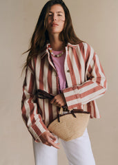 Mia Jacket - Ecru And Coffee Stripes