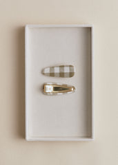 Set Of 2 Hair Clips - Green Gingham