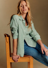 Tomboy Shirt - Ecru Green Stripes