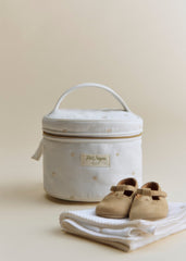 Vanity Case - White Beige Heart Embroidery