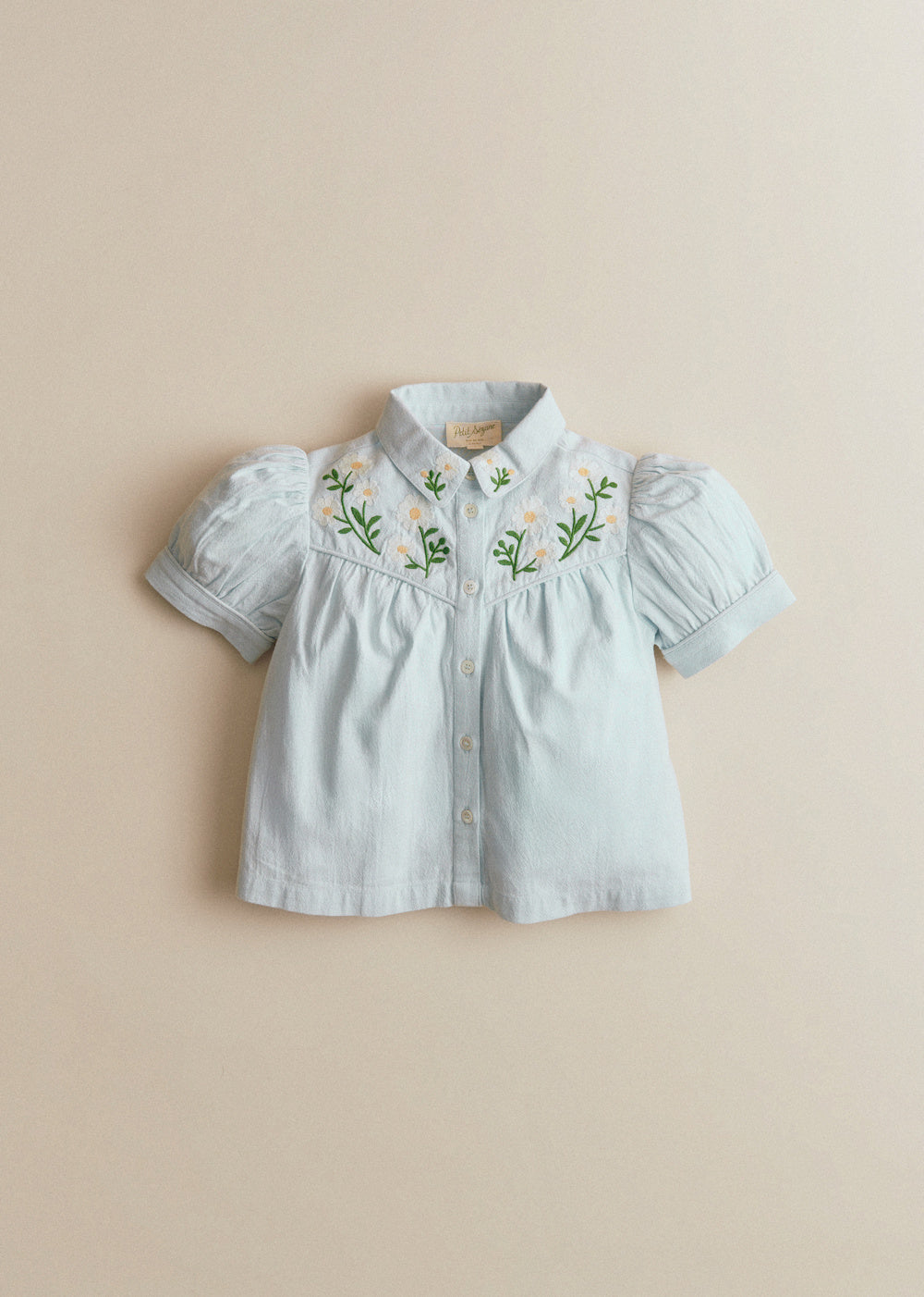 Augusta Shirt - Daisy Contrast Embroidery Sky Blue Background