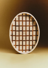 Oval Tray - Ecru And Acacia Grid Pattern