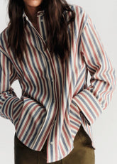 Jade Shirt - Blue Cream Burgundy Stripes