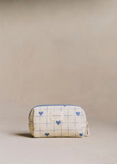 Make-up Bag - Vintage Blue Hearts Embroidery