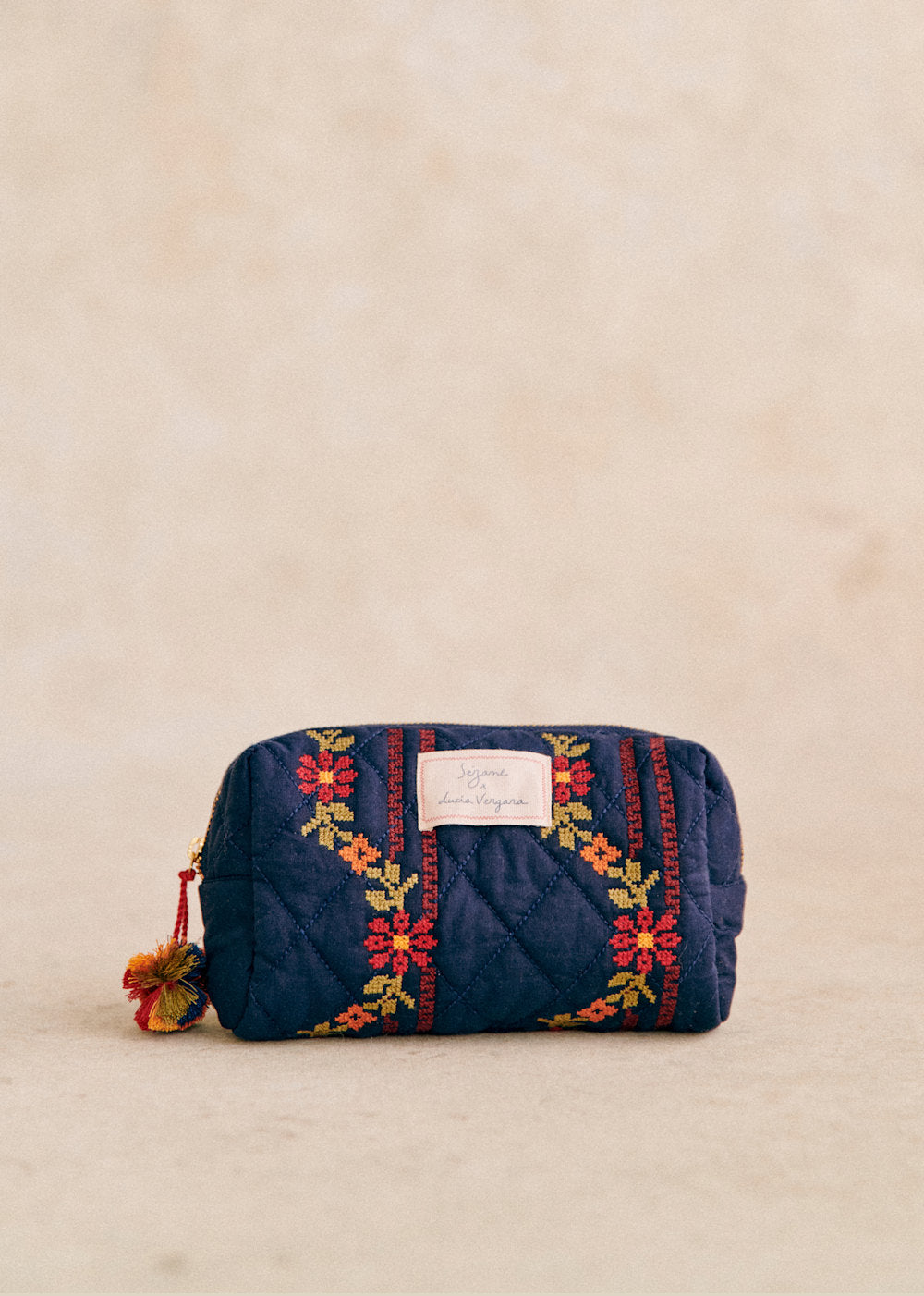 Make-up Bag - Sézane x Lucia Vergara - Marine Blue With Jazmin Embroidery