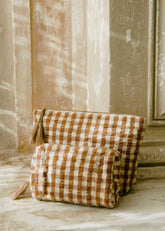 Floral embroidered beauty pouch - Camel