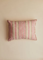 Woven Striped Cushion - Large - Pink And Ecru