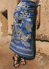 Payton Wrap Skirt - Sézane x Inoui Editions - Blue Shells Print