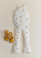 Julia Trousers - Ecru With Fruit Embroidery