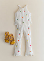 Julia Trousers - Ecru With Fruit Embroidery