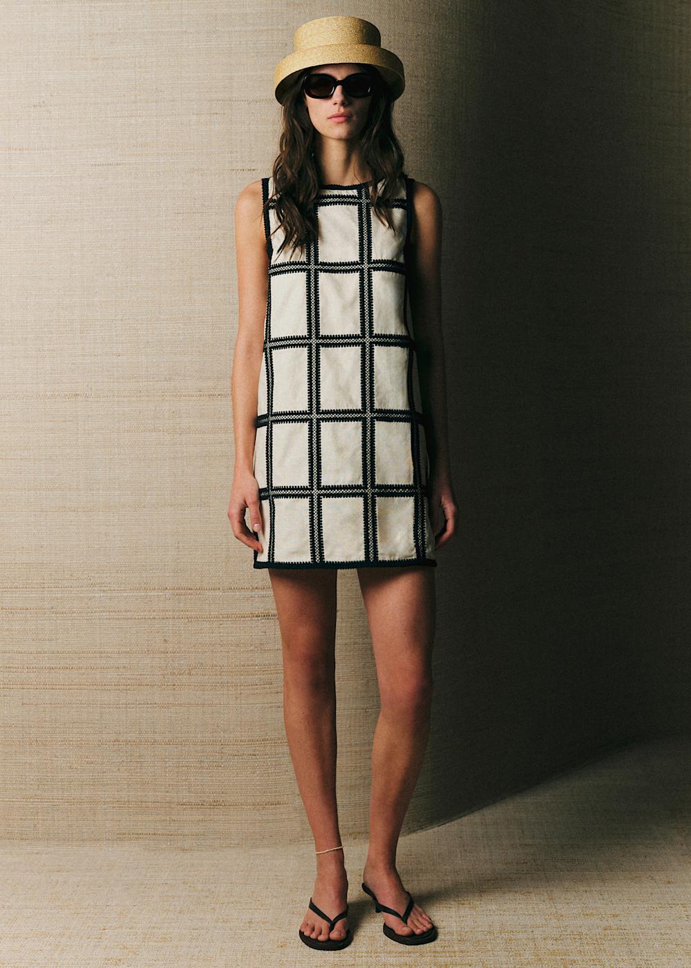 Marye Dress - Black Crochet Ecru Background