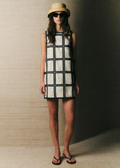 Marye Dress - Black Crochet Ecru Background