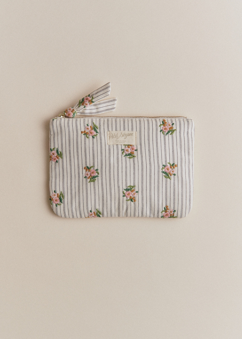 Flat Pouch - Striped Floral Embroidery