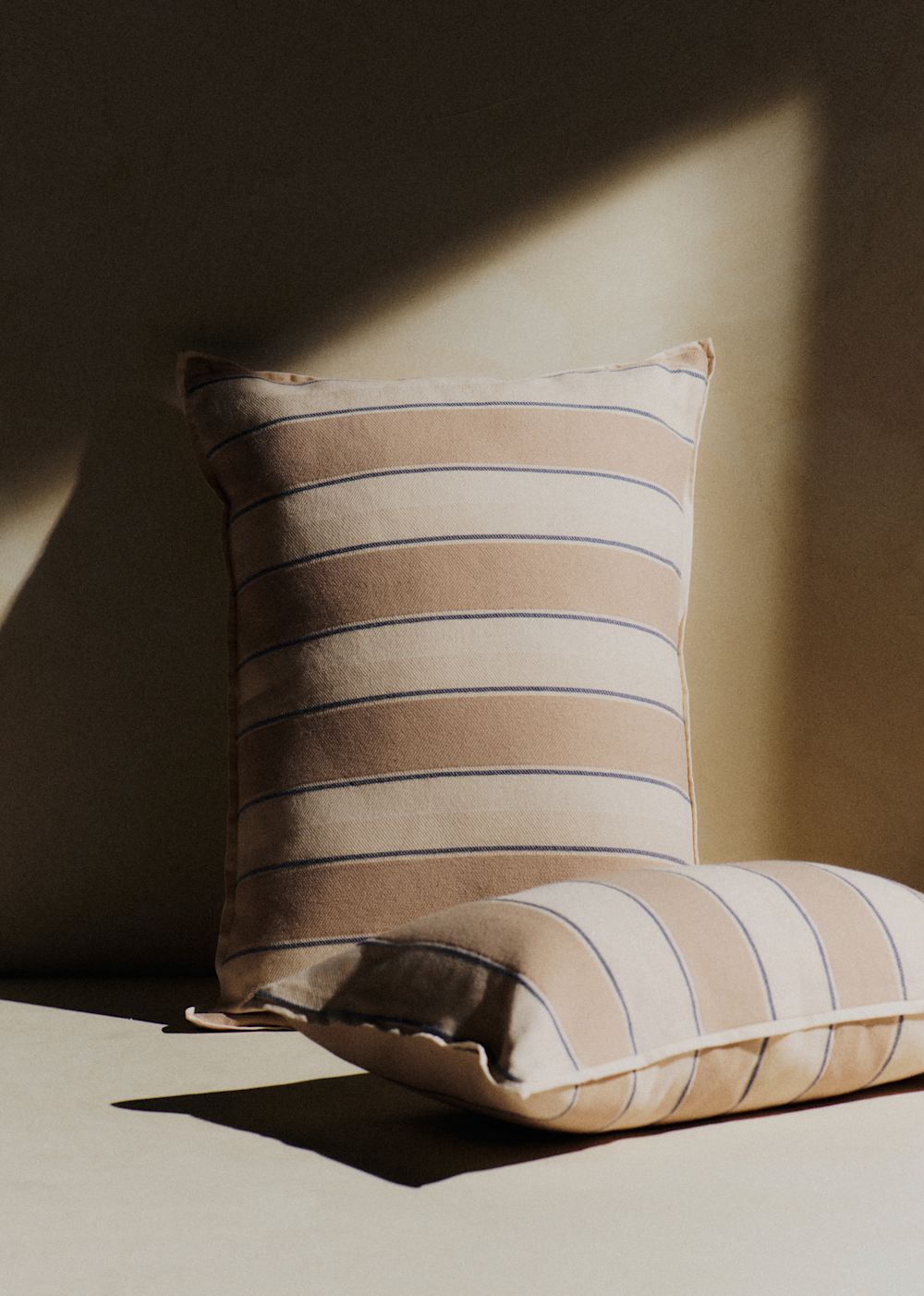 Woven Striped Cushion - Large - Beige And Blue