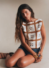 Aliie Blouse - Pink Crochet Ecru Background