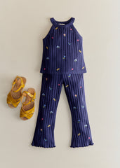 Julia Trousers - Navy With Floral Embroidery