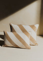 Linen Canvas and Velvet Cushion - Large size - Beige