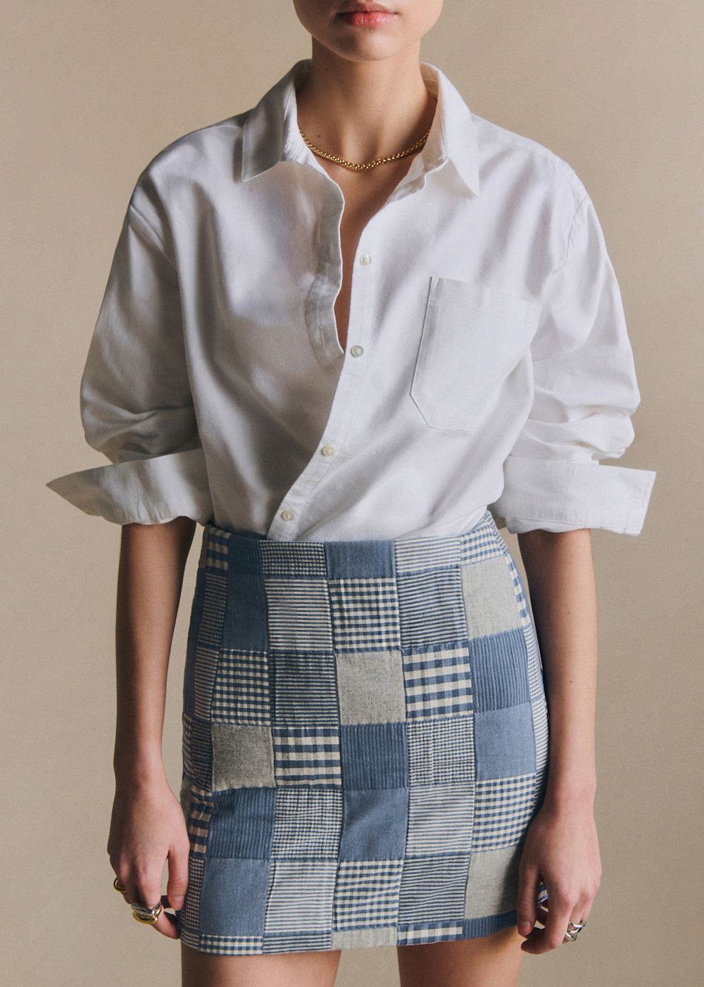 Malia Skirt - Blue Check Patchwork