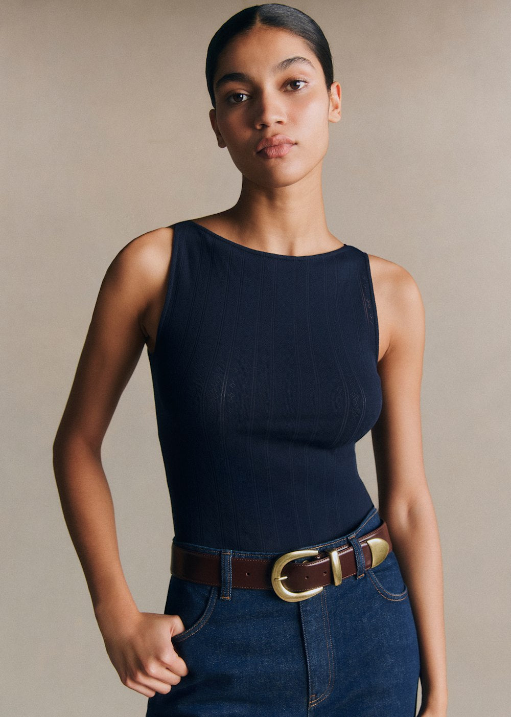 Fanny T-Shirt - Navy Pointelle