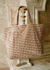 Large Floral Embroidered Totebag - Camel