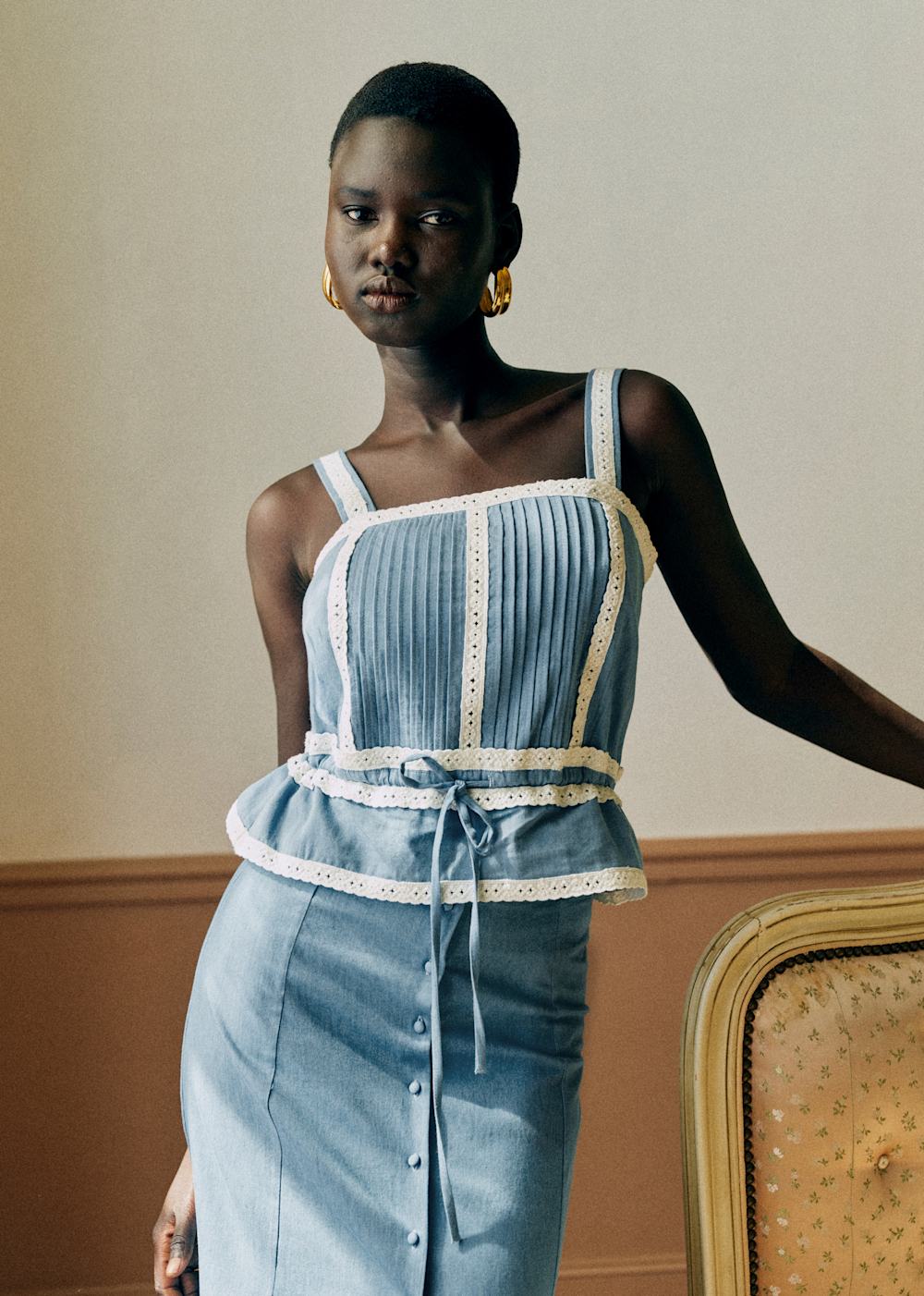 Youry Top - Placed Chambray Embroidery