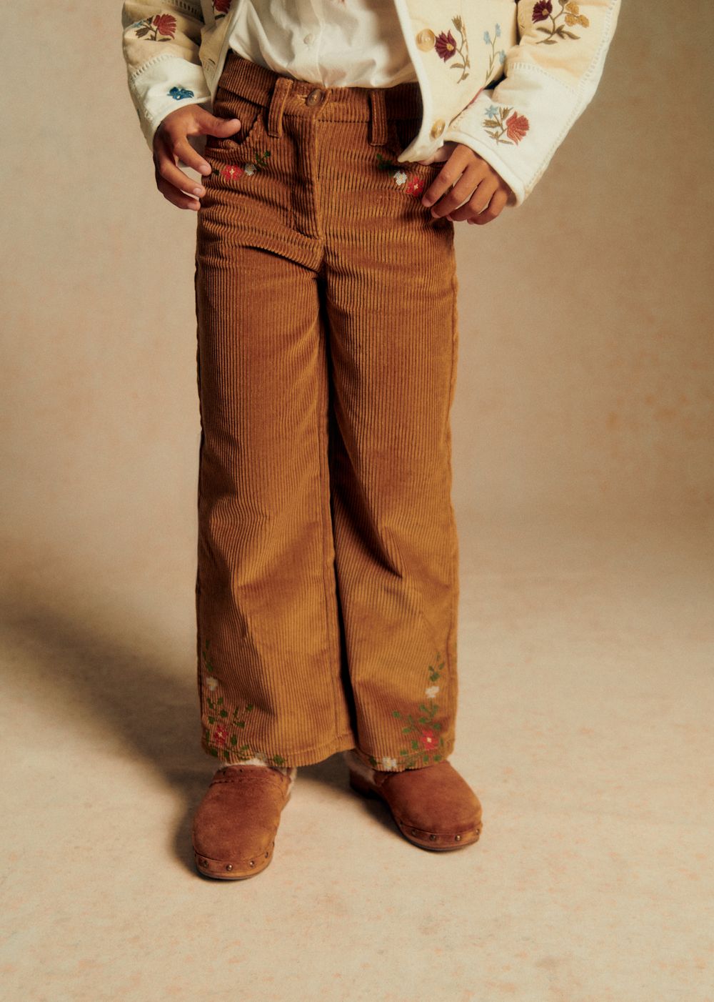 Le Wide Leg Trousers - Petit Sézane x Baziszt - Bronze With Floral Embroidery