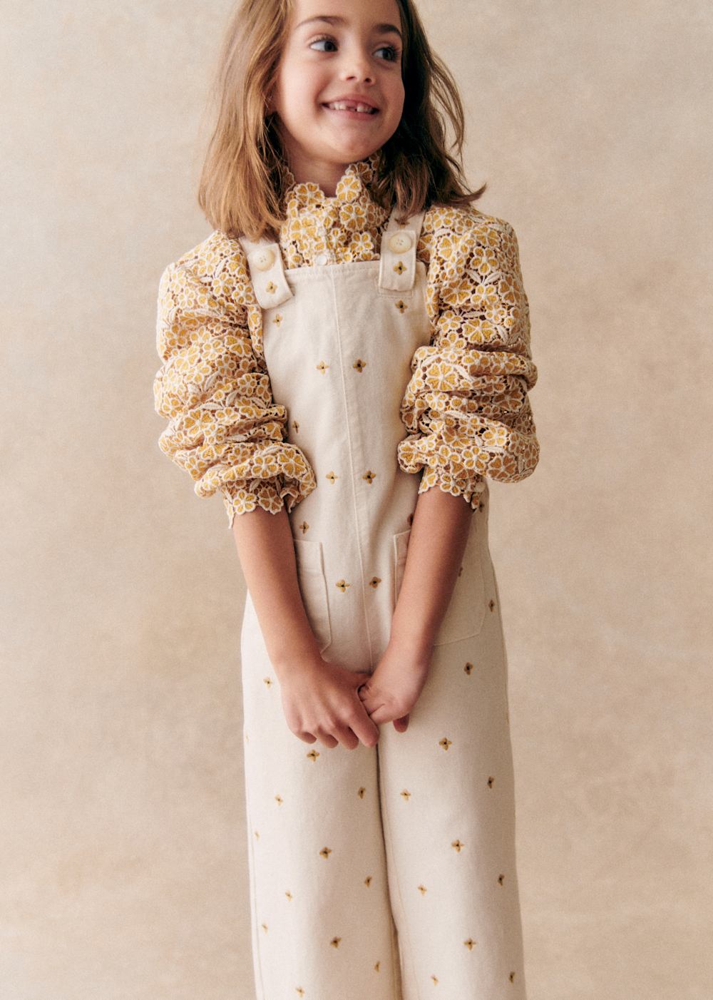 Martine Overalls - Petit Sézane x Lucia Vergara - Ecru With Ampola Embroidery