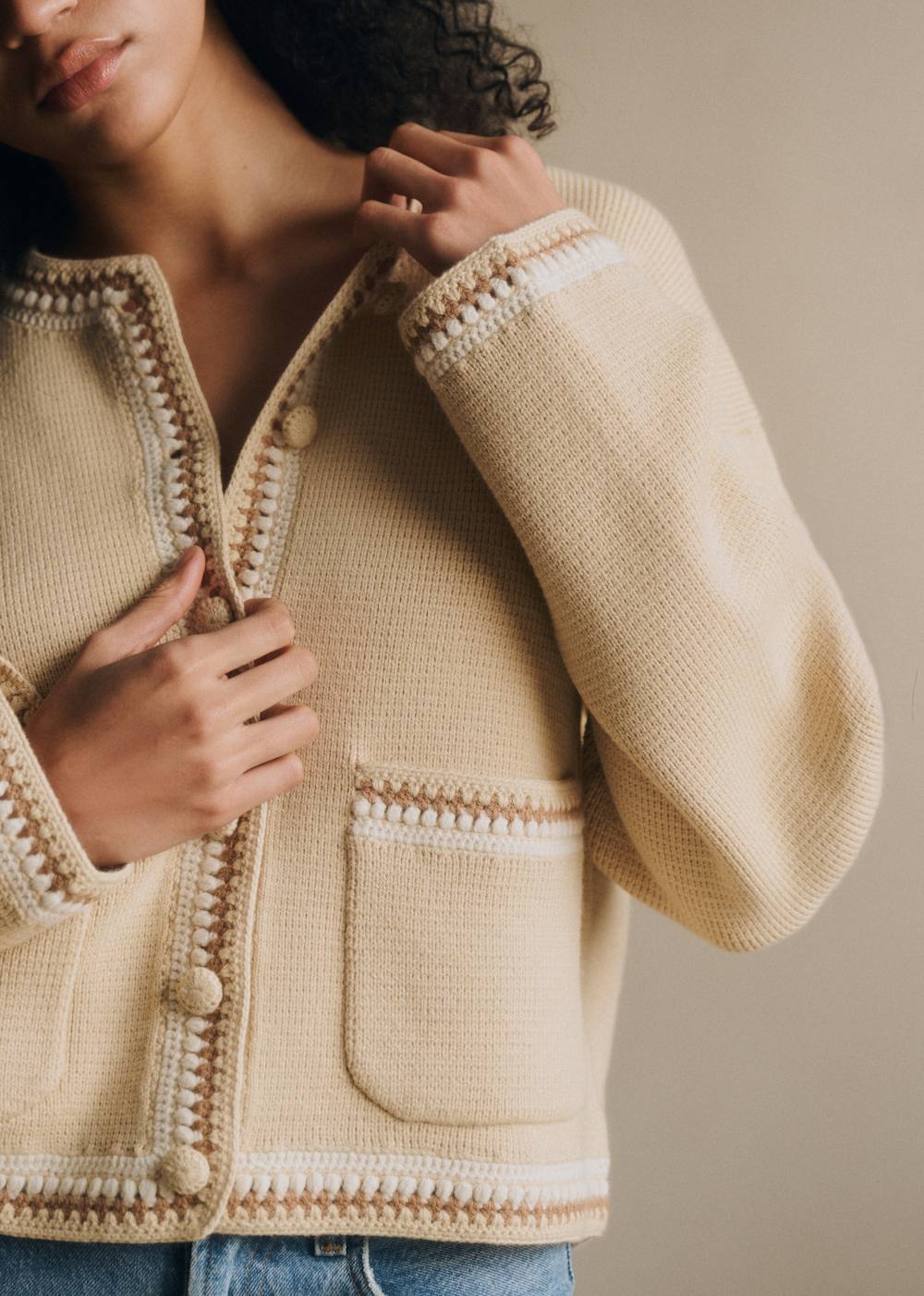 Jade Jacket - Cream With Cacao Details