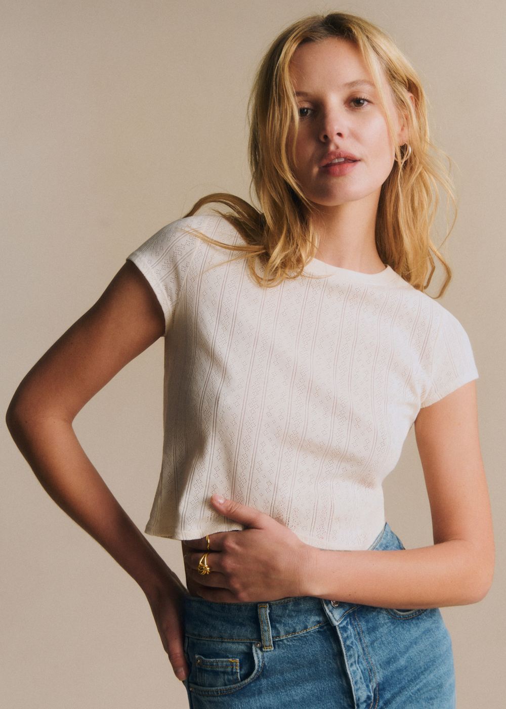 Camil T-Shirt - Cream Pointelle