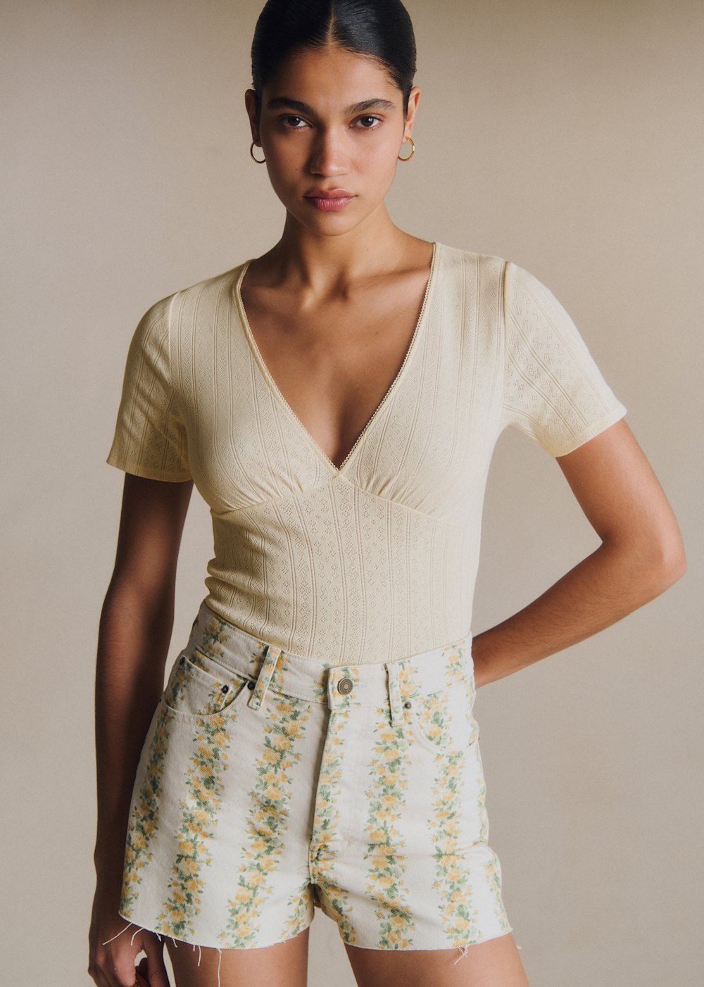 Norah T-Shirt - Cream Pointelle