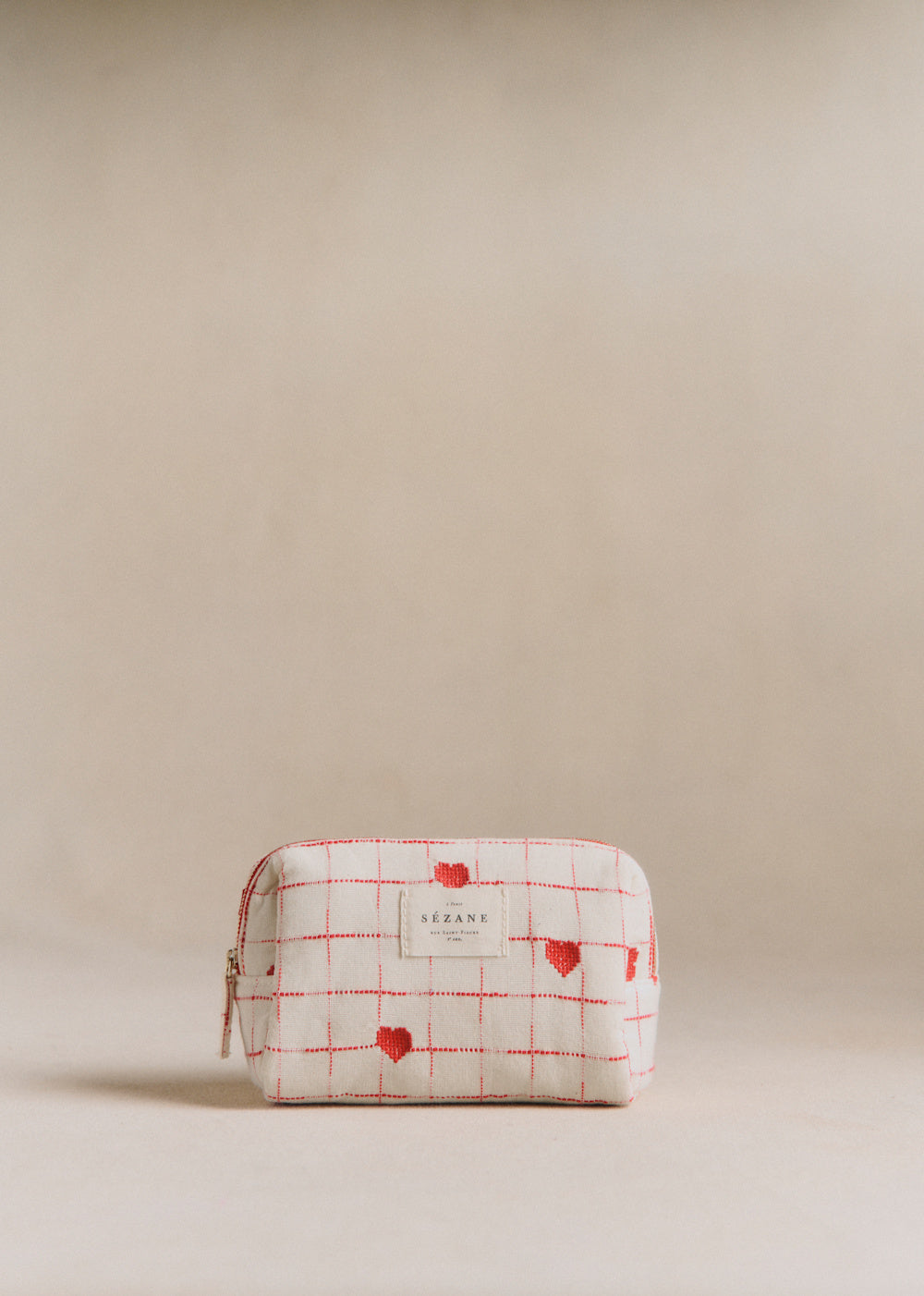 Make-up Bag - Embroidered Red Hearts