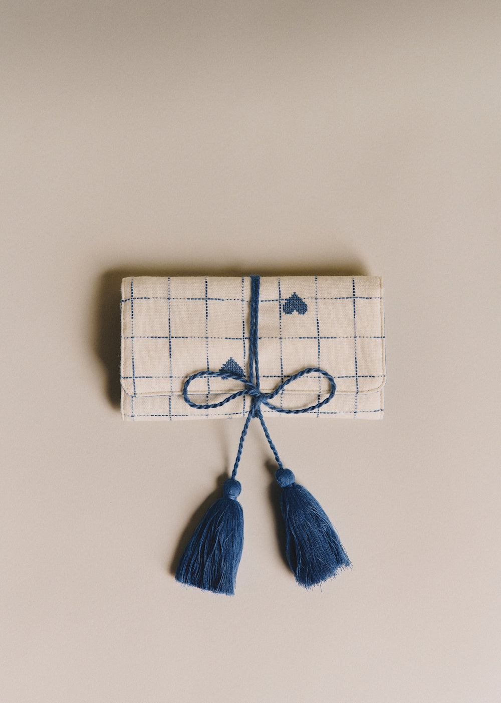 Jewelry Pouch - Vintage Blue Hearts Embroidery