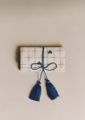 Jewelry Pouch - Vintage Blue Hearts Embroidery