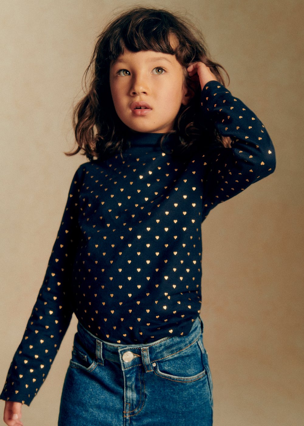 Felix T-Shirt - Navy Gold Hearts Print