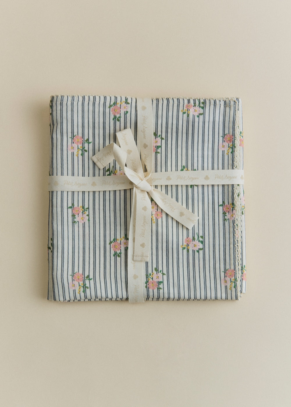 Set Of 2 Swaddle Cloths - Stripes With Floral Embroidery