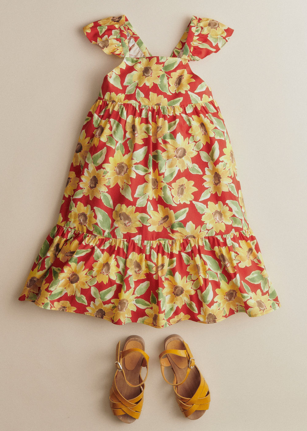 Martha Dress - Red Sunflower Print