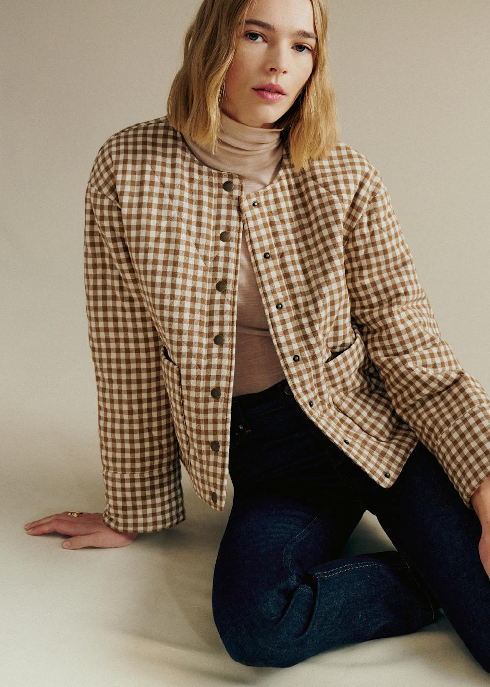 Dakota Jacket - Camel Ecru Gingham