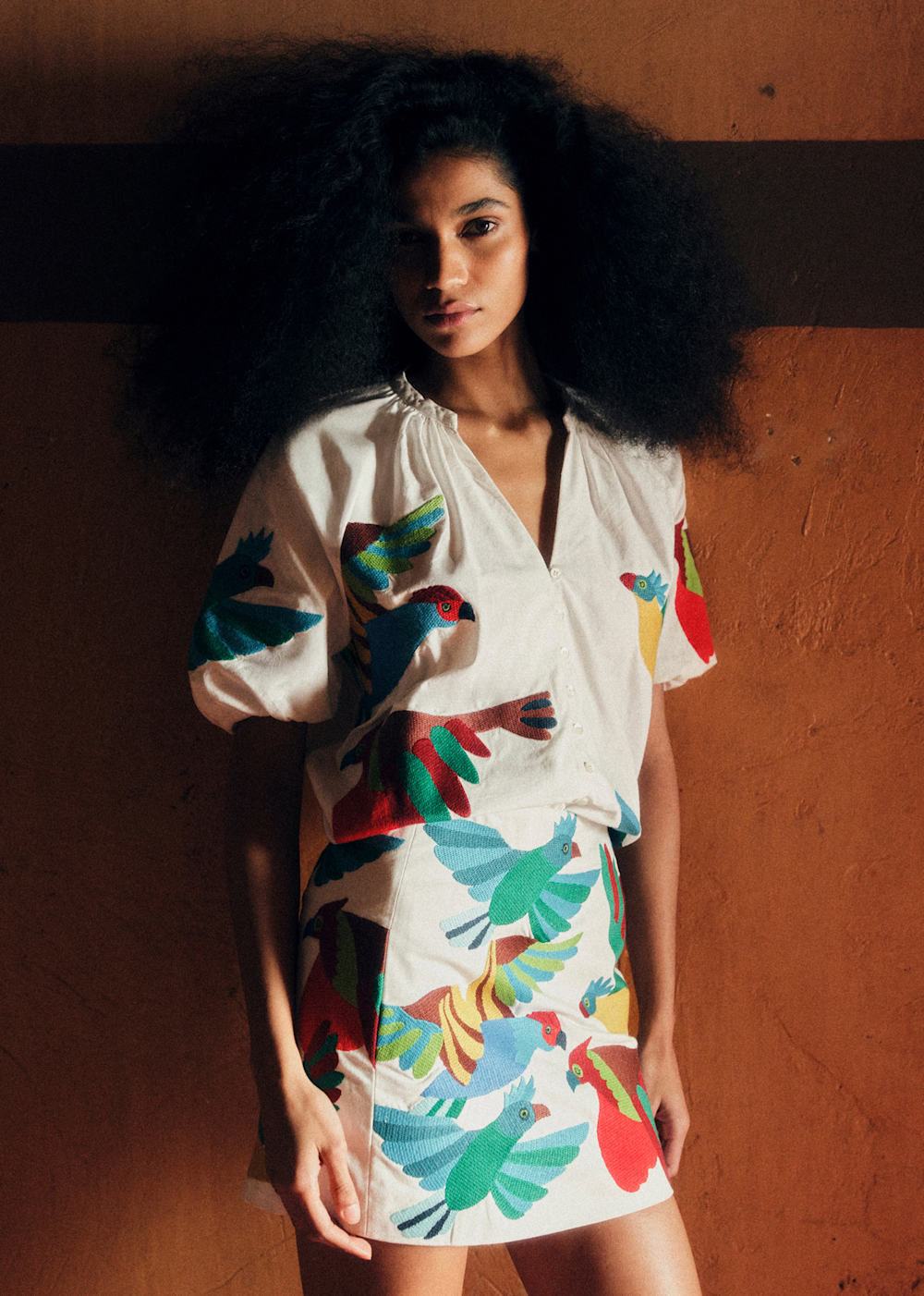 Celestyne Blouse - Sézane x Inoui Editions - Parrot Placement Embroidery